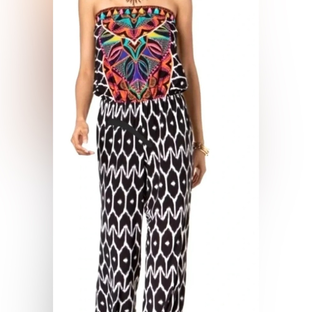 Trina Turk X INC International Concepts Tribal Print strapless Jumpsuit Size L
